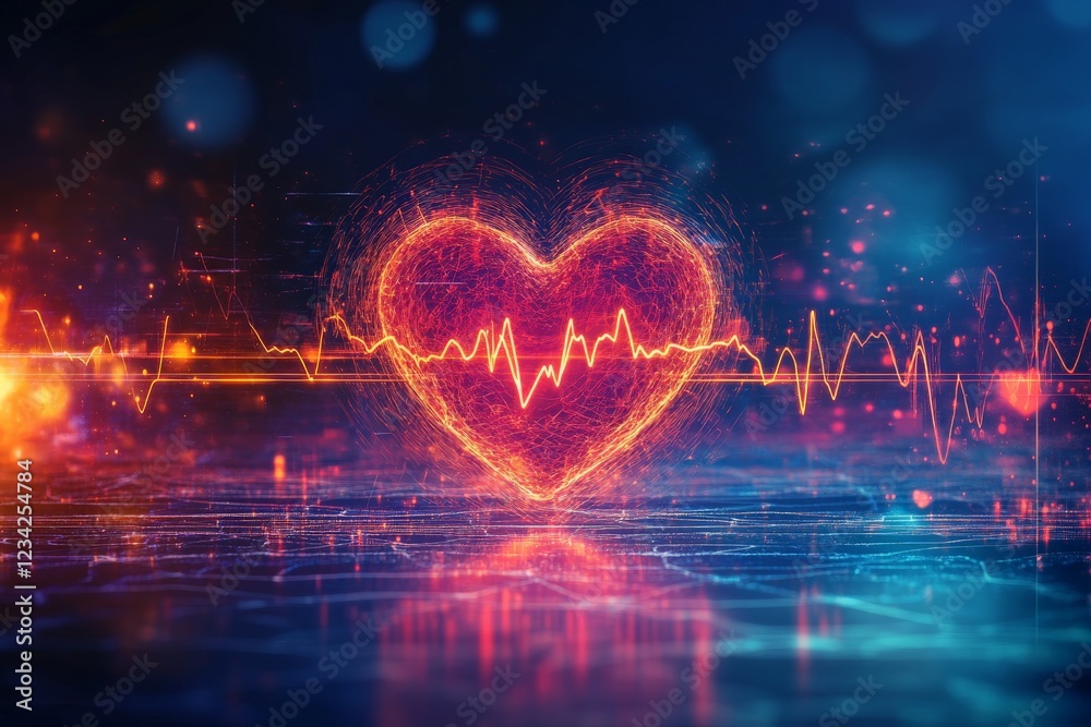 Aufkleber Visual representation of a glowing heart with an electrocardiogram line on a dark background