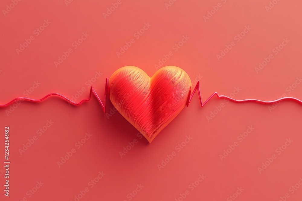 Aufkleber heart symbol representing love and vitality over a vibrant red background with heartbeat line accent