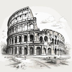 Colosseum hand-drawn comic illustration. Colosseum. Vector doodle style cartoon illustration
