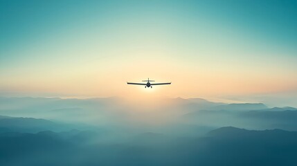 Fototapeta premium Drone Flight Over Misty Mountains at Sunrise