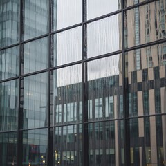 Fototapeta premium Image of rain falling on the glass windows of a large building on a day with heavy rain