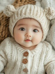 Adorable Newborn in Knitted Bear Hat