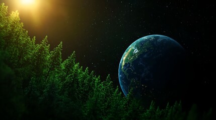 Earth and Forest from Space at Night