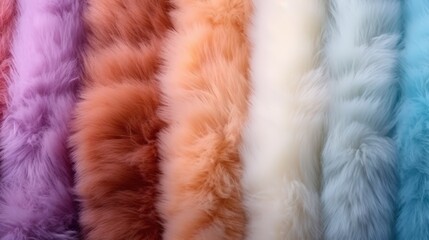 Fototapeta premium Colorful Abstract Wool Fur Texture Background Featuring Soft and Plush Fabric Stripes in Various Pastel Shades for Creative Projects