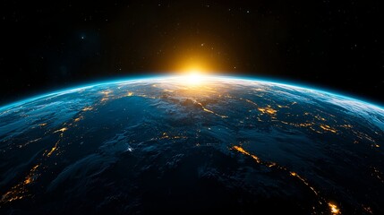 Obraz premium Earth Sunrise From Space: Blue Planet Night Lights
