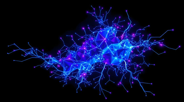  glowing neural network, electric-blue and neon-purple connections pulsating with energy | generative AI