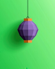 Obraz premium Colorful Geometric Lantern Hanging Against Vibrant Green Background