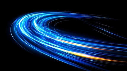 Abstract Blue and Yellow Light Trails on a Black Background, Motion Blur Effect, Vector Illustration