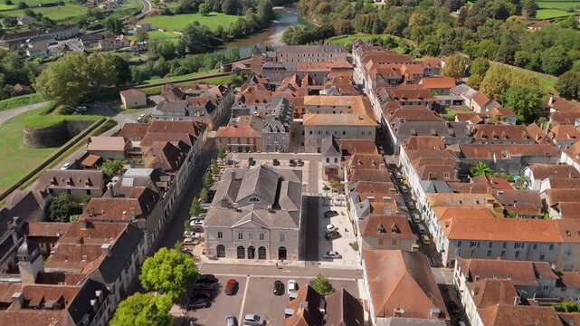 Aerial view of a picturesque Navarrenx town, South-Western France. 