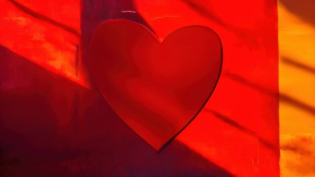 Brightly colored wall with a heart shaped shadow on it