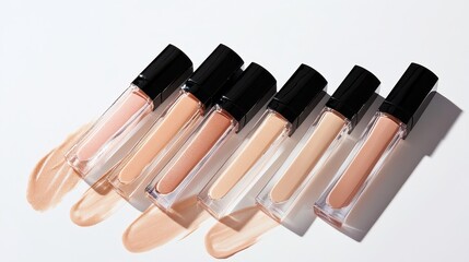 Obraz premium Beige nude tone lipstick make up isolated on a studio background,natural Liquid lipsticks,makeup cosmetic lips, product mockup for beauty fashion business,sale,swatch color,template.