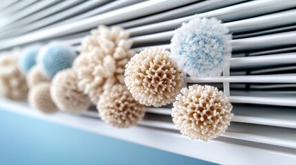 Decorative textured spheres in soft color tones on a white background