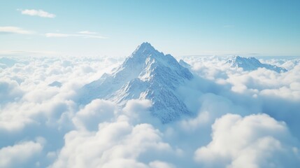 Snowy mountain landscape viewed from an airplane window, great for use in travel or adventure themes
