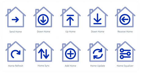 A set of 10 home icons as send home, down home, up home
