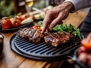 Chef Preparing Steaks on Grill