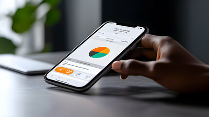 User analyzing data through mobile app on smartphone during afternoon work session in modern office