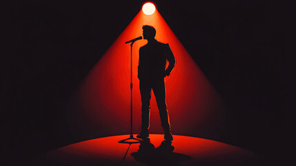 Fototapeta premium Performer on stage under a spotlight creating an electrifying atmosphere at a live music event