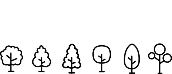 Tree icons set. Big set of minimal trees linear icons. Contains such Icons as Wood, Plant, Pine, Cactus, Bamboo. Line and flat style. Vector 