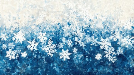 White Snowflakes Falling On A Blue Winter Background