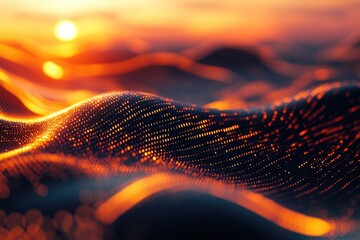 A hazy image of a sunset reflected on the calm surface of a lake