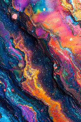 Colorful abstract art evokes the beauty of cosmic landscapes with vibrant hues and intricate patterns