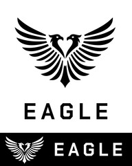 Elegant double eagle logo with symmetrical wings in black and white 