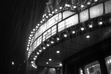 A classic movie poster outside a vintage theater, ideal for nostalgic or retro-themed designs