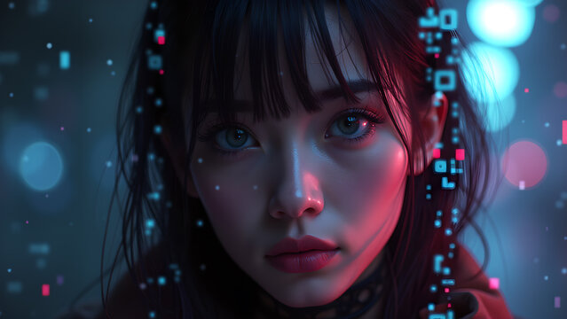 Futuristic Portrait with Digital Overlay Effects - Powered by Adobe