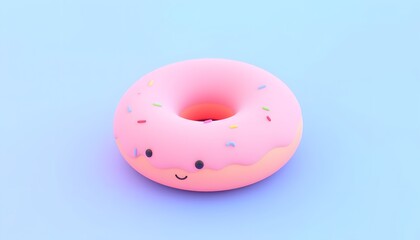 Cute Pink Donut 3d Render Sprinkles Happy Dessert