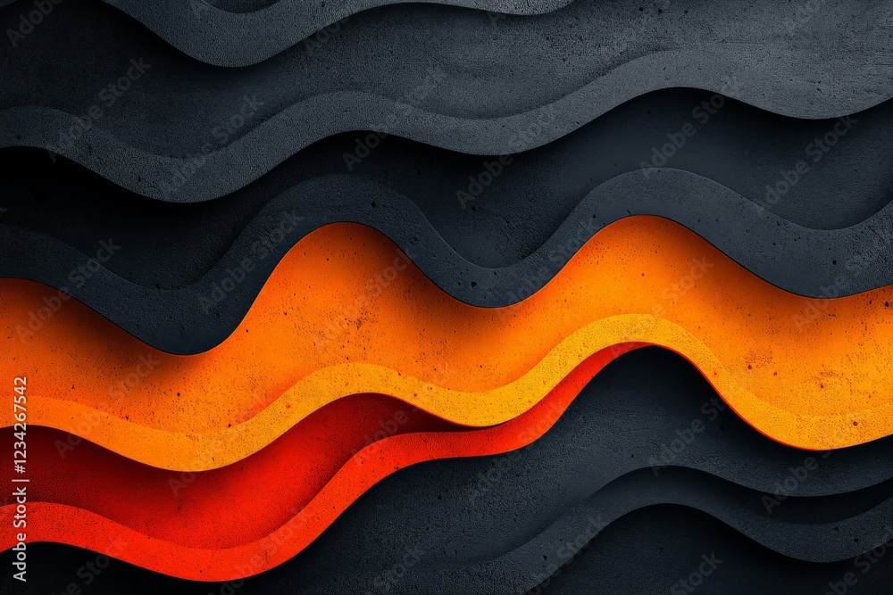Aufkleber Abstract wave patterns in vibrant orange and black against a textured background create a dynamic visual experience