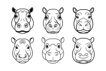 Pygmy Hippopotamus (Choeropsis liberiensis) animal design, labeled line art vector art illustration.