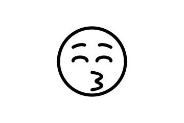 Kissing with closed eyes face emoji in line art. Emoticon icon.