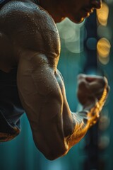 A close up of a person stretching their muscles showing muscles fitness strength training dedication workout gym