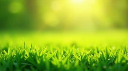 Vibrant Green Grass Blades Illuminated by a Soft Golden Sunlight in a Serene Natural Setting