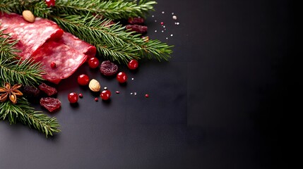 Festive Food Photography: Red Meat with Cranberries and Fir