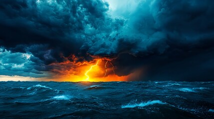 Fototapeta premium Fierce Ocean Storm with Dramatic Lightning
