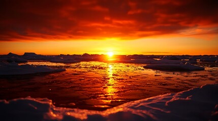 Obraz premium Fiery Arctic Sunset Over Ice Floes