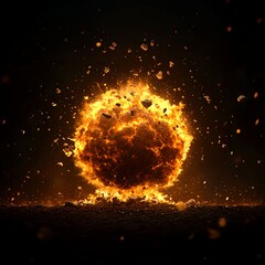 Fiery Ball Explosion with Rocks