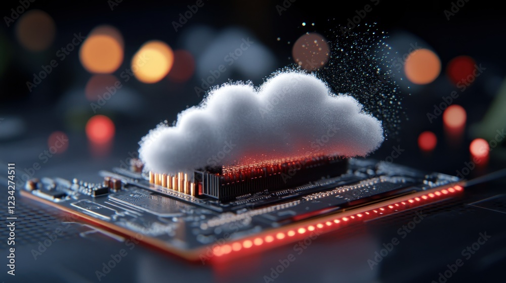 Poster cloud computing concept with circuit board and abstract technology elements