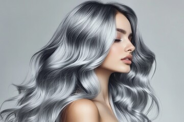 Naklejka premium Portrait of an older woman with grey hair and long wavy locks
