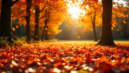 Beautiful autumn landscape with Colorful foliage in the park. Falling leaves natural background