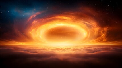 Fiery Cosmic Nebula Above Cloudscape