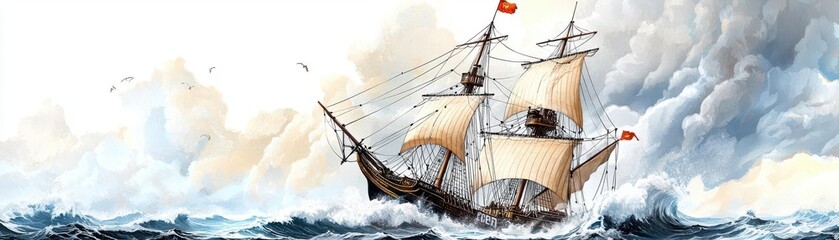 Fototapeta premium A majestic sailing ship battles stormy seas, showcasing the power and beauty of maritime adventure and exploration.