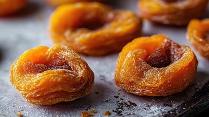 A close-up view of a tray of doughnuts on a table, ideal for food and bakery advertisements