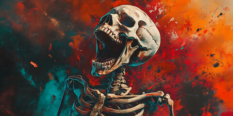 Screaming Skull Amidst Fiery Abstract Chaos