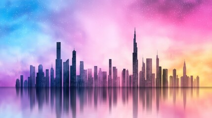 Fototapeta premium City Skyline Reflection in Vibrant Starry Night