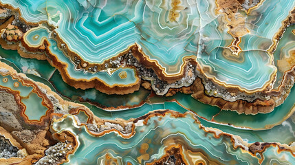 A close-up view of colorful agate stone with intricate patterns and textures.