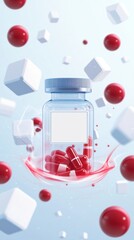 3d animation of white cubes and red circular cells floating, representing insulin management, biosimilar insulin, and blood glucose regulation