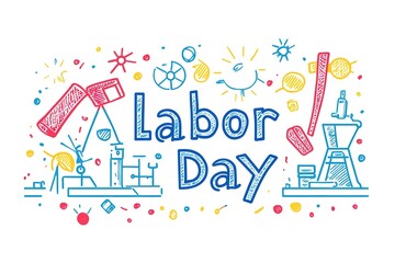 Engaging in the shared excitement of national Labor Day. Side view of american flag, set of tools, safety helmet, work gloves on wooden brown background with empty space for promo or text
