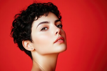 Obraz premium A close-up shot of a woman wearing a necklace, suitable for use in editorial or commercial contexts